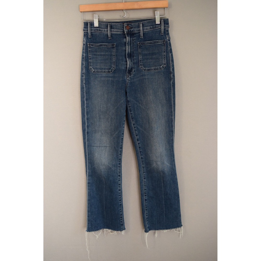 Mother The Hustler Ankle Fray Jean 26 Blue Patch Pocket Out for the Evening